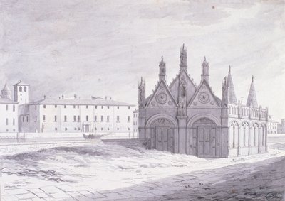 Lungarno, Santa Maria della Spina, Pisa (caneta e tinta sobre papel) de French School