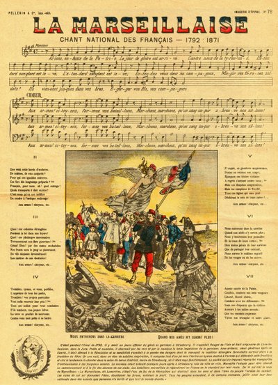 Letra e música da Marselhesa, o hino francês composto por Rouget de Lisle (Rouget de L