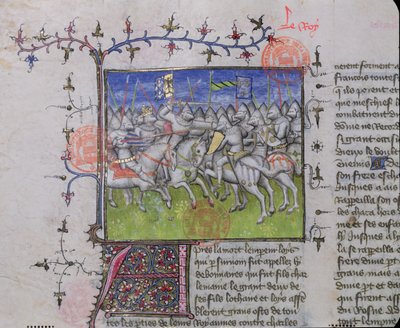 MS.2028 Combate entre os filhos de Luís I, o Piedoso (778-840), das Grandes Chroniques de France, 1375-79 de French School