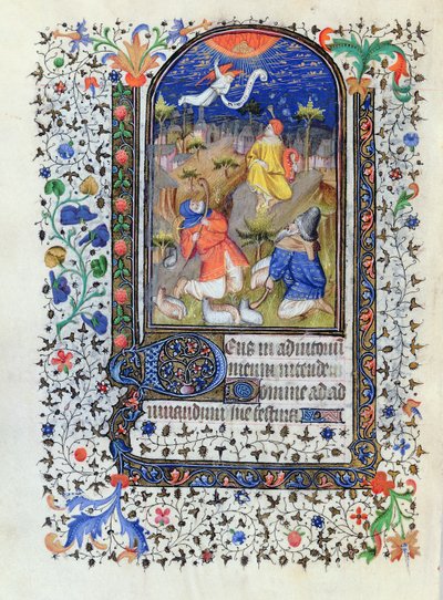MS 1278 fol.106v Anunciação aos pastores, de Heures a lusage de Troyes, pelo Ateliê do Mestre das Horas de Rohan, c, 1413-20 de French School