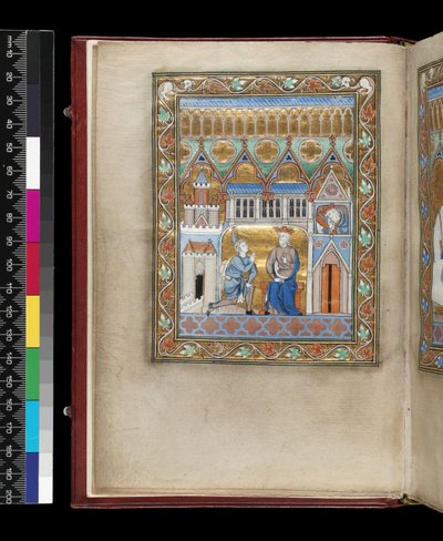 MS 300 f.IIIv, David, mostrado duas vezes, fica sabendo da morte de Absalom, do Saltério e Horas de Isabel de França, Paris, c.1265-70 (caneta e tinta e têmpera em pergaminho) de French School