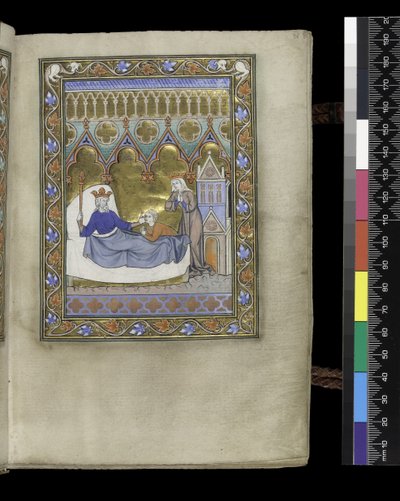 MS 300 f.IVr, fólio do Saltério e Horas de Isabella de França, Paris, c.1265-70 (caneta e tinta e têmpera em pergaminho) de French School