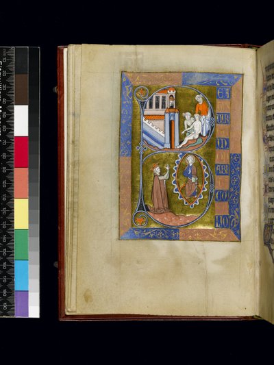 MS 300 f.XIII, fólio do Saltério e Horas de Isabella de França, Paris, c.1265-70 (caneta e tinta e têmpera em pergaminho) de French School
