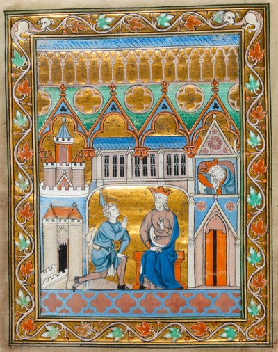 MS 300 fol.IIIv Rei Davi recebendo a notícia da Morte dos Absalões, das Salmos-Horas de Isabelle da França, c.1255 de French School
