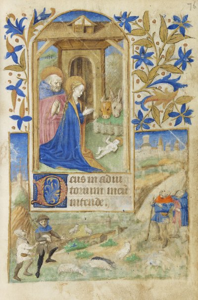 MS 39-1950 f.76r A Natividade, 1464 (prata dourada e tinta colorida em pergaminho) de French School