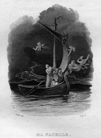 Ma nacelle Chanson de Beranger em "Obras Completas" (1834) de Pierre Jean de Beranger (1780-1857), poeta e compositor francês. de French School