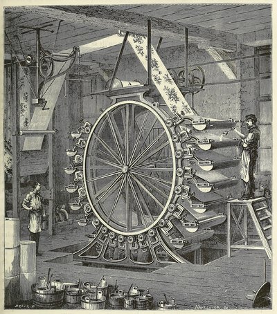 Máquina para impressão de papel de parede em até vinte cores, pub. gravura de 1873, 1873. de French School