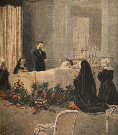Madame Carnot em seu leito de morte, ilustração do Le Petit Journal: Supplement illustre, 16 de outubro de 1898 de French School