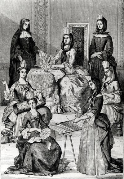 Madame de Maintenon com suas damas na espera de French School
