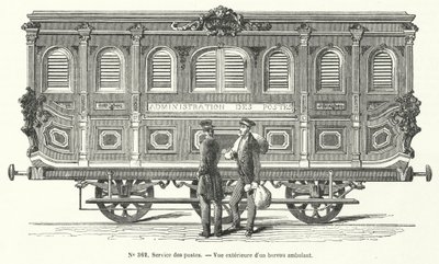 Carro de correio nos caminhos-de-ferro franceses (gravura) de French School