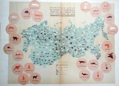 Principais áreas de caça e centros da indústria das peles na URSS, ilustração do 