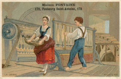 Cartão comercial Maison Fontaine, fiação de lã de French School
