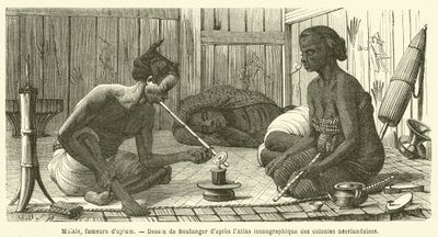 malaios, fumadores de ópio (gravura) de French School