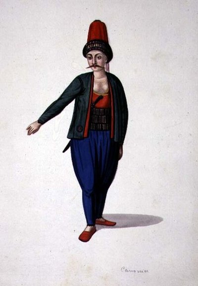 Homem com uma adaga, período otomano, terceiro quarto do século XVIII (aguarela sobre papel) de French School