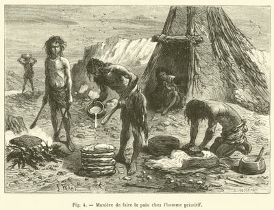 Como fazer pão no homem primitivo (gravura) de French School