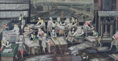 Fabricação de baralhos em uma casa no Place Dauphine, design para um fã, c.1680 de French School