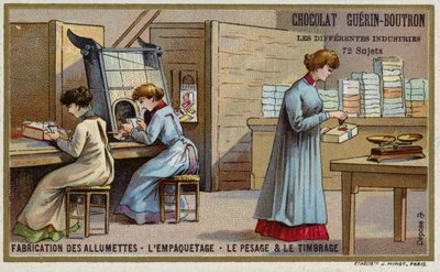 Fabrico de fósforos. Embalagem, pesagem e estampagem (chromolitho) de French School