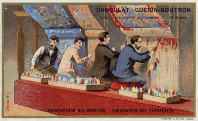 Fabricação de tapeçarias na fábrica de Gobelins (chromolitho) de French School