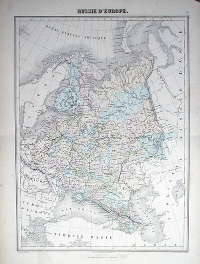 Mapa representando a Rússia Europeia, c.1840 (gravura a cores) de French School