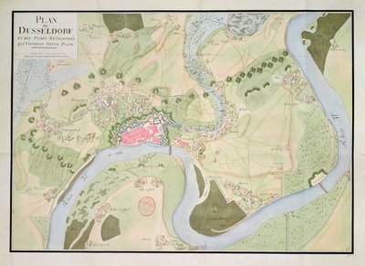 Mapa de Dusseldorf e dos acampamentos fortificados de French School