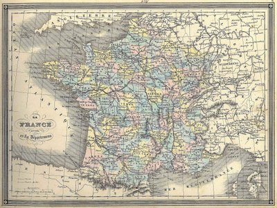 Mapa da França - em "Atlas universel" de Vuillemin, ca. 1851 de French School