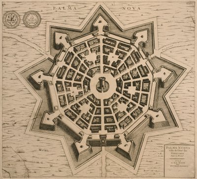 Mapa de Palmanova, de Les Villes de Venetie, 1704, publicado pela Rutgert Alberts em Haia de French School