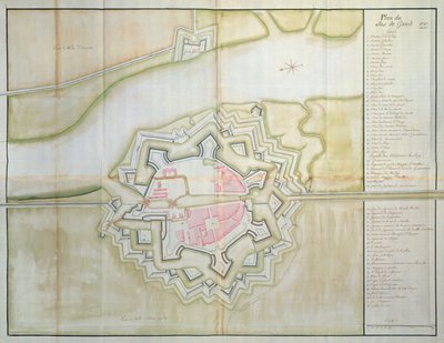 Mapa de Sas van Gent, Holanda, 1747 (caneta, tinta e wc no papel) de French School