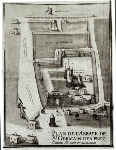 Mapa da Abadia de Saint-Germain-des-Prés, 1713 (tinta e guache sobre papel) de French School
