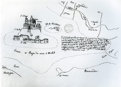 Mapa da Baía de Mont Saint-Michel (caneta e tinta sobre papel) de French School