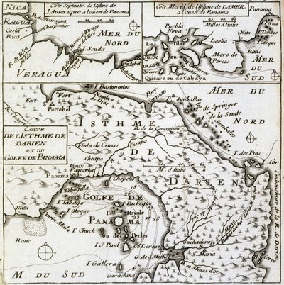 Mapa do Istmo de Darien e do Golfo do Panamá em "Nova Viagem à Volta do Mundo" de Guillaume Dampier (William Dampier) de French School