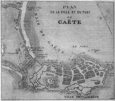 Mapa da cidade e do porto de Gaete (Gaeta), Itália de French School