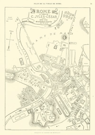 Mapa da cidade de Roma na época de Júlio César (gravura) de French School