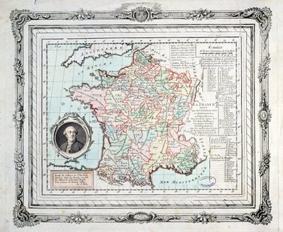 Mapa das regiões e distritos da França, conhecido como o Carte de Necker, 1789 de French School