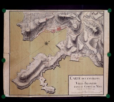 Mapa dos arredores de Villefranche no Conde de Nice em Outubro de 1748 de French School