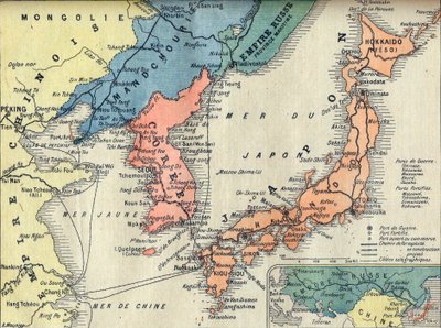 Mapa do teatro da guerra russo-japonesa. Mapa do Teatro da Guerra Guerra Russo-Japonesa - Ilustração para Le petit Journal, 28 de Fevereiro de 1904 de French School