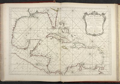 Mapa mostrando o Golfo do México, mapa reduzido do Golfo do México e as ilhas da América de French School