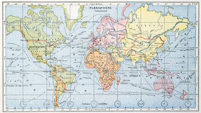 Mapa mostrando as principais rotas de navegação do comércio mundial, 1912 de French School