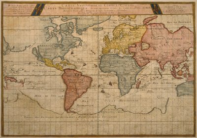 Mapa mostrando as rotas de transporte de comércio mundial, cartografia por Pierre Duval (1619-83) publicado em 1686, Paris (gravura de cor) de French School
