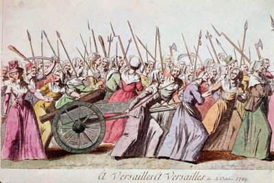 Marcha das Mulheres em Versalhes, Paris, 5 de Outubro de 1789 (gravura) de French School