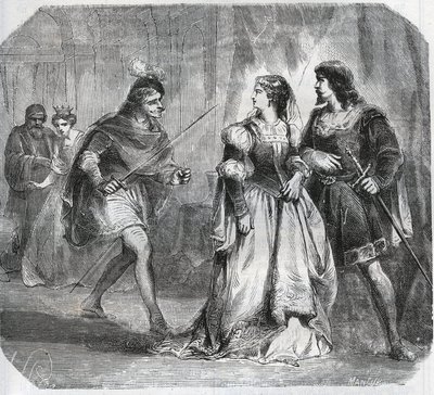 Marguerite de Baviere, Duquesa de Borgonha (1363-1423) e Rainha Isabelle de Baviere (1371-1435) separam Luís I de Valois, Duque de Orleães (1372-1407) e Jean Sans Ppeur, Duque de Borgonha (1371-1419), que lutam pelo governo de de French School