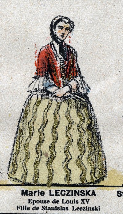 Marie Leszczynska (1703-1768), Rainha de França, esposa de Luís XV.em "Galeriede Reis e Rainhas de França e personagens ilustres de 1643 a 1895" Imagem epinal. de French School