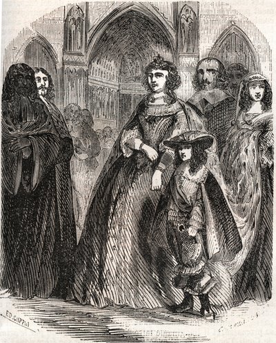 Marie de Medicis (1573-1642), rainha da França e regente do reino com seu filho Luís XIII indo para Notre-Dame de Paris - no "Histoire de France" de L.-P. Anquetil de French School