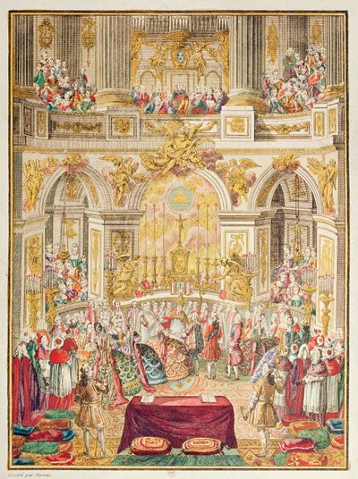 Casamento do Delfim da França (futuro Luís XVI) com a arquiduquesa Maria Antonieta na capela de Versalhes em 16 de maio de 1770 de French School