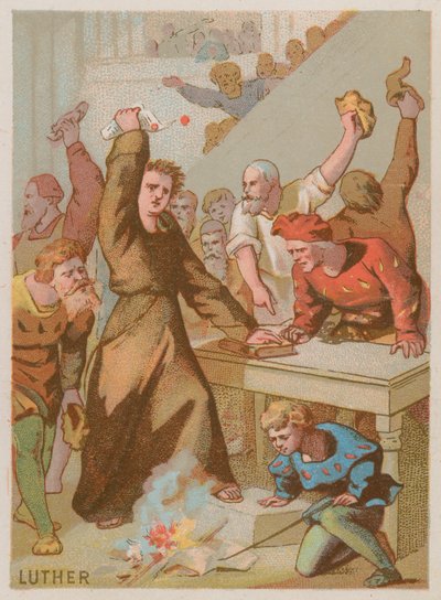 Martinho Lutero queimando a bula papal proibindo suas obras de French School
