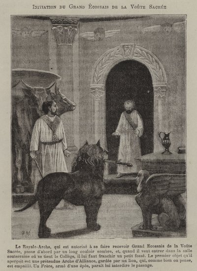 Cerimônia de iniciação maçônica (gravura) de French School