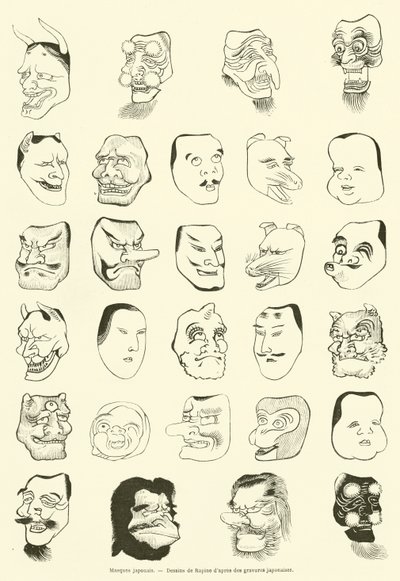 Máscaras japonesas (gravura) de French School
