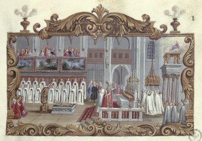 Missa dedicada a St. Genevieve, a partir de um manuscrito, 1709 de French School