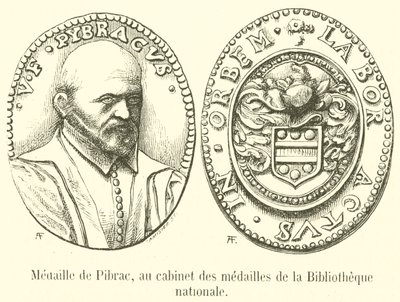 Medalha de Pibrac, no armário de medalhas da Bibliotheque nationale (gravura) de French School
