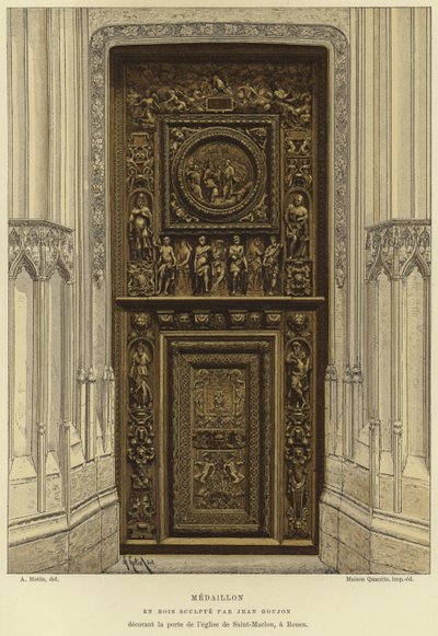 Medalhão em madeira esculpida por Jean Goujon na porta da Igreja de Saint-Maclou, Rouen de French School