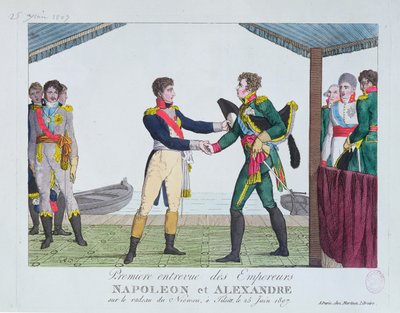 Encontro entre Napoleão I e Alexandre I, em Tilsit, 25 de junho de 1807 de French School